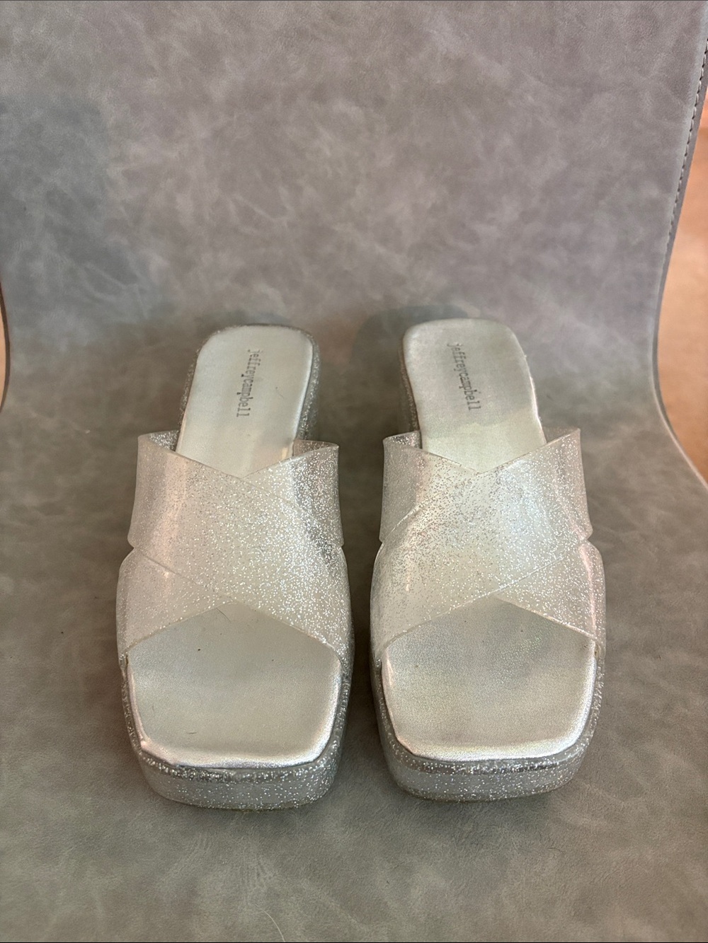 Sparkle Cross-Band Slide Sandals in Silver